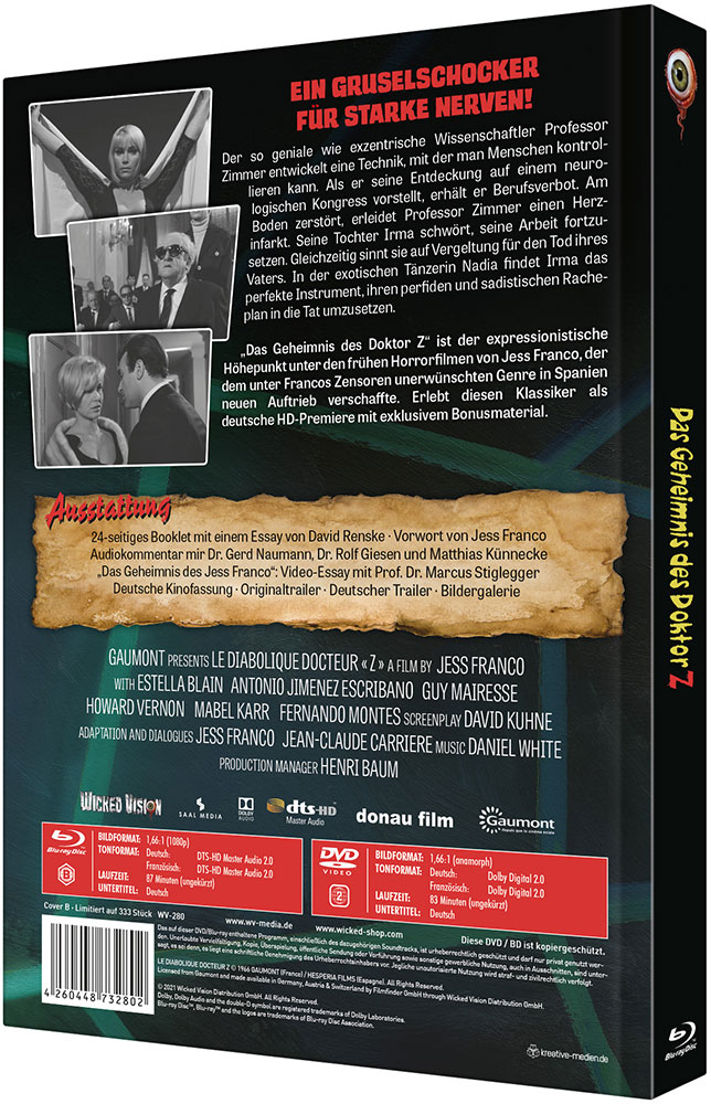 Das Geheimnis des Dr. Z - Cover B - Mediabook (Blu-Ray+DVD) - Limited 333 Edition - Jess Franco Das Geheimnis des Dr. Z - Cover B - Mediabook (Blu-Ray+DVD) - Limited 333 Edition - Jess Franco