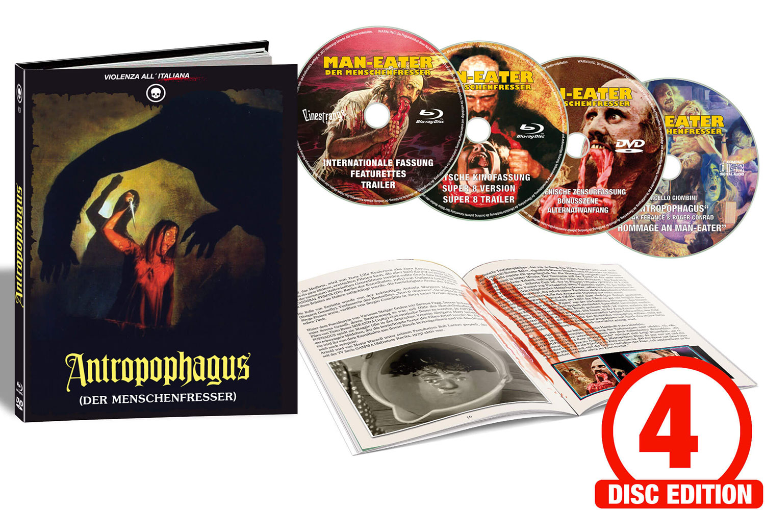 Man-Eater - Antropophagus (2Blu-Ray+DVD+CD) (4Discs) - Cover B - Mediabook - Uncut - Limited 500 Edition Man-Eater - Antropophagus (2Blu-Ray+DVD+CD) (4Discs) - Cover B - Mediabook - Uncut - Limited 500 Edition