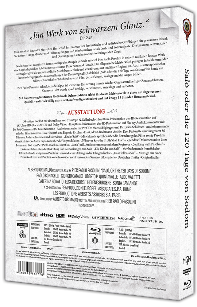 Salo oder die 120 Tage von Sodom (4K UHD+2Blu-Rays) - Cover A - Mediabook - Limited 333 Edition