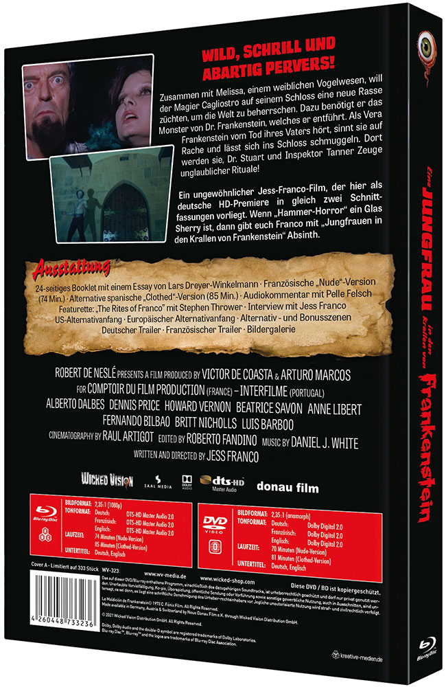 Eine Jungfrau in den Krallen von Frankenstein - Cover A - Mediabook (Blu-Ray+DVD) - Limited 333 Edition Eine Jungfrau in den Krallen von Frankenstein - Cover A - Mediabook (Blu-Ray+DVD) - Limited 333 Edition