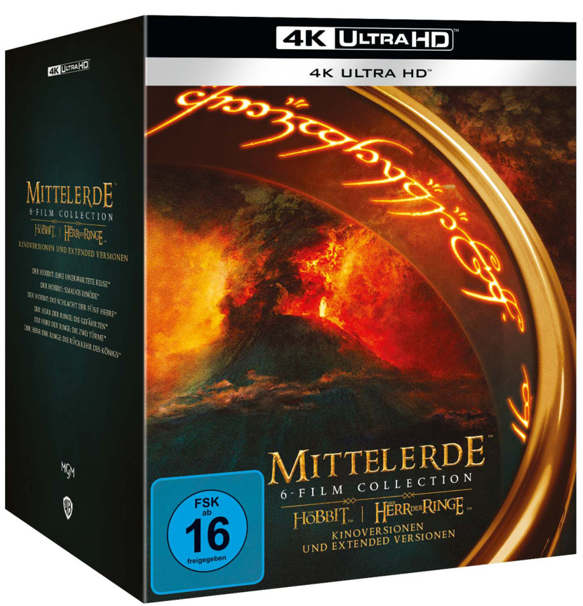 Mittelerde: 6-Film-Collection (4K UHD) (15 Discs) (Herr der Ringe & Der Hobbit Trilogie: Kinofassung & Extended Cut)