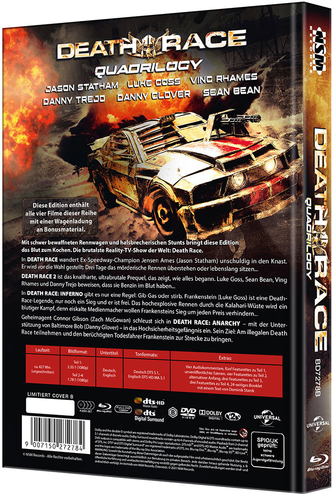 Death Race 1-4 (Blu-Ray) (4Discs) - Cover B - Mediabook - Limited 250 Edition - Uncut Death Race 1-4 (Blu-Ray) (4Discs) - Cover B - Mediabook - Limited 250 Edition - Uncut