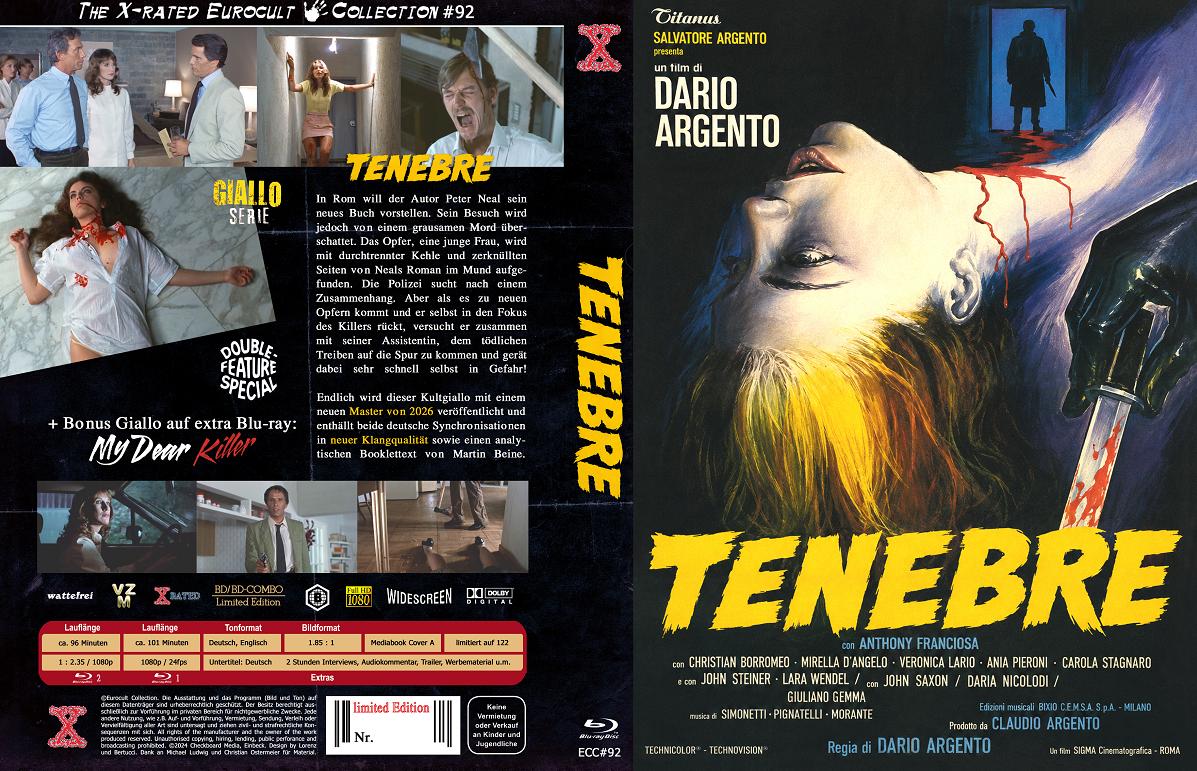 Tenebre (Tenebrae) (Blu-Ray) (2Discs) - Cover A -  Mediabook - Limited 122 Edition + Bonusfilm: My Dear Killer
