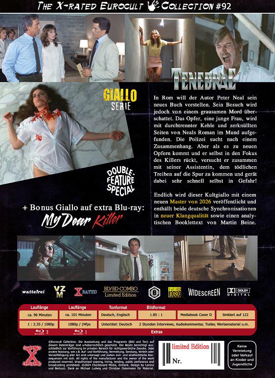 Tenebre (Tenebrae) (Blu-Ray) (2Discs) - Cover D -  Mediabook - Limited 122 Edition + Bonusfilm: My Dear Killer