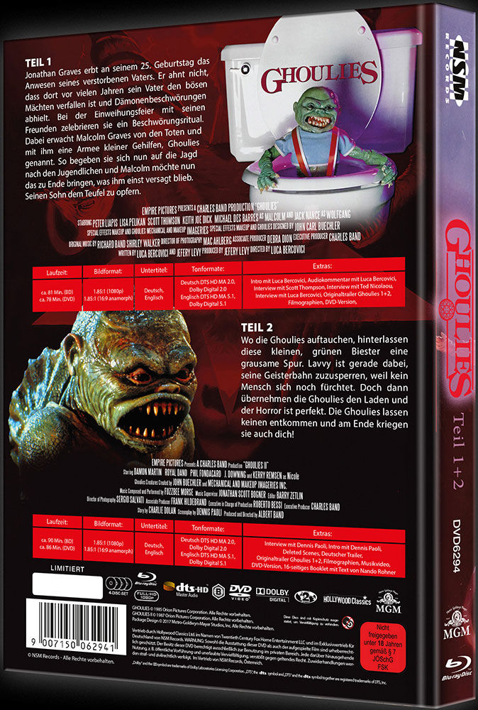 Ghoulies 1&2 (2Blu-Ray+2DVD) (4Discs) - Double Feature - Mediabook - Limited 444 Edition - Uncut