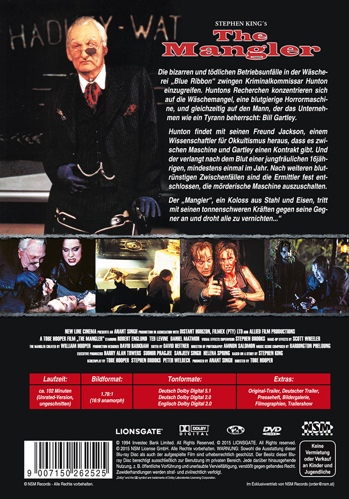 The Mangler (Blu-Ray+DVD) - Cover B - kleine Hartbox - Unrated Uncut - Remastered