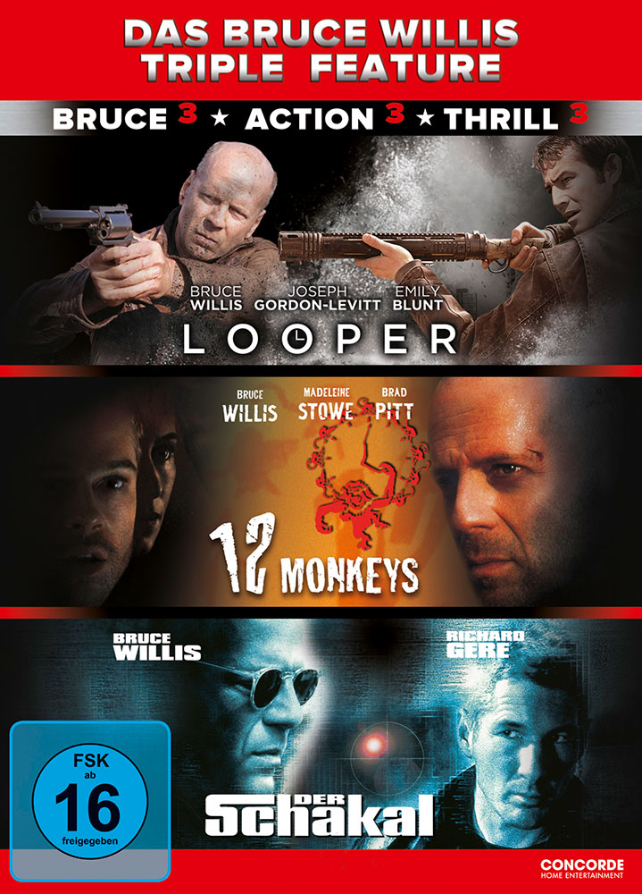 Bruce Willis Triple Feature (3DVD) (Looper, 12 Monkeys & Der Schakal)